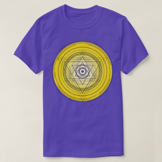 錬金術のシンボルを持つ黄色の神聖な幾何学の円 Tシャツ (デザイン正面)