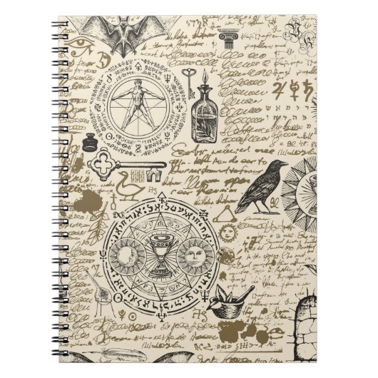  錬金術のテーマの継ぎ目のないヴィンテージ ノートブック (正面)
