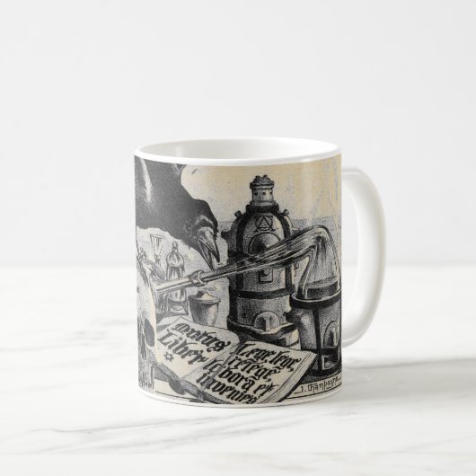 錬金術の実験室のワタリガラスおよび人間のスカル コーヒーマグカップ (正面右)