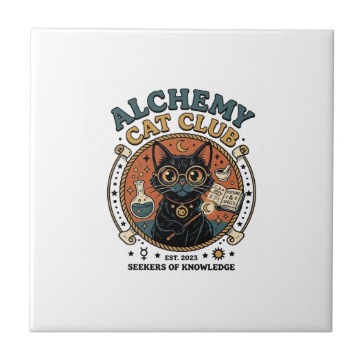錬金術の猫 ネコ好きへのギフト - Alchemy Cat Club_1 タイル (正面)
