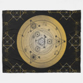 錬金術パターンが付いている黄色く神聖な幾何学の円 フリースブランケット (正面(横))