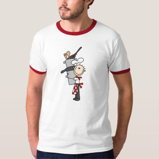 鍋やフライパンを持つシェフ Tシャツ (正面)