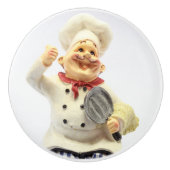 鍋陶器の置物を持つ笑うシェフ セラミックノブ (正面)