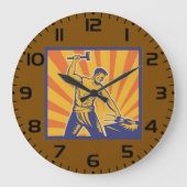 鍛冶ハンマーレトロストロングマンラバー ラージ壁時計 (正面)