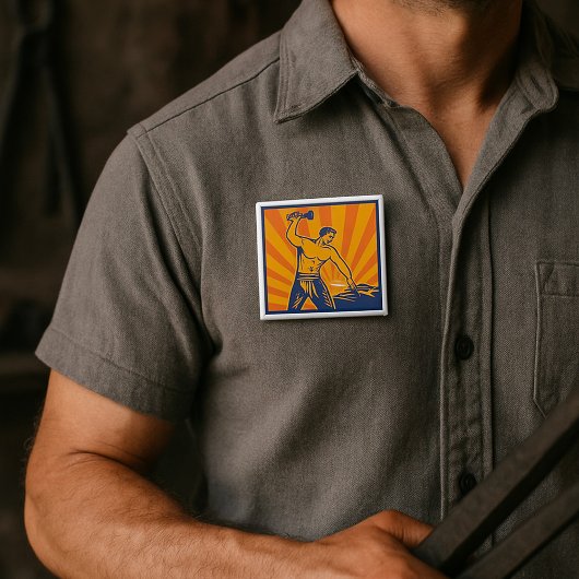 鍛冶ハンマーレトロストロングマンラバー 缶バッジ