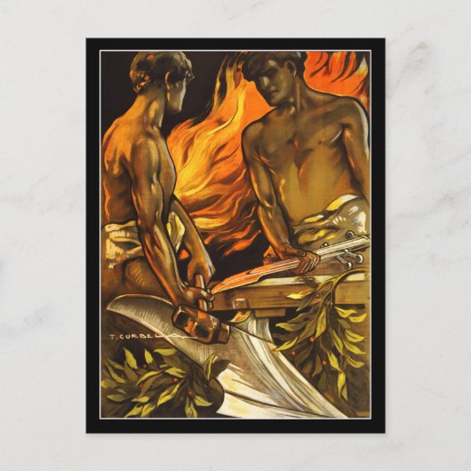 鍛冶屋で働く筋力の高いシャツのない男たち ポストカード (正面)