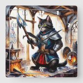 鍛冶工場の装甲キャットホールディングスピアー スクエア壁時計 (正面)