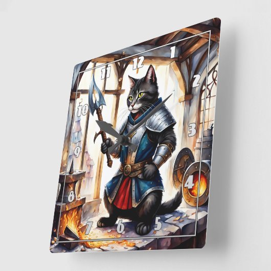 鍛冶工場の装甲キャットホールディングスピアー スクエア壁時計 (傾斜)