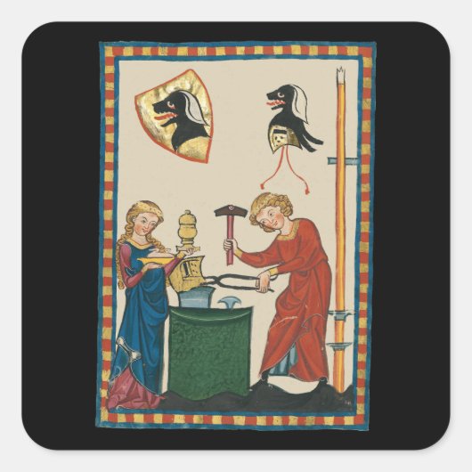 鍛冶鍛造ヘルメット中世アート スクエアシール (正面)