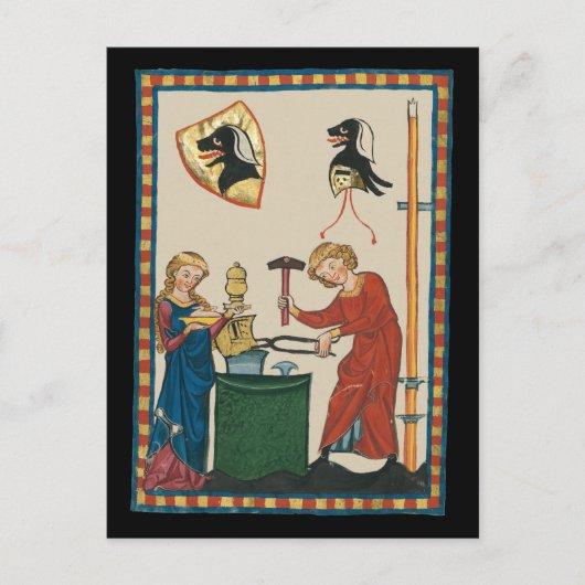 鍛冶鍛造ヘルメット中世アート ポストカード (正面)