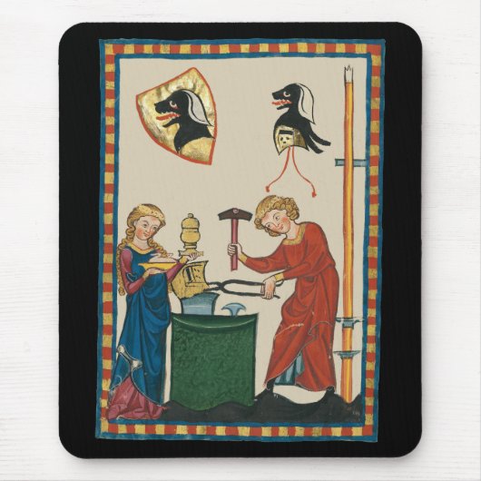 鍛冶鍛造ヘルメット中世アート マウスパッド (正面)