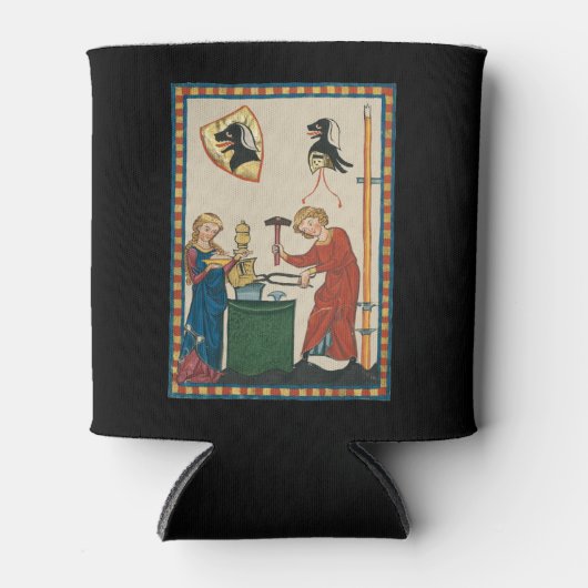 鍛冶鍛造ヘルメット中世アート 缶クーラー (正面)