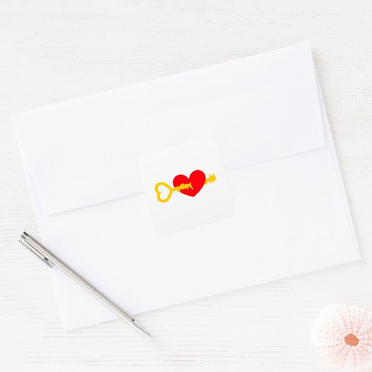 鍵からハートスクエアステッカー スクエアシール