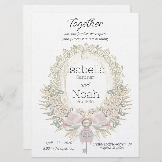 鍵からハートフエレガントラット結婚式招待状 招待状 (正面/裏面)