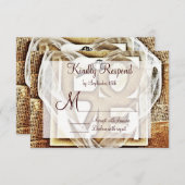 鍵とハート・素朴Burlap結婚のRSVPカード 出欠カード (正面/裏面)