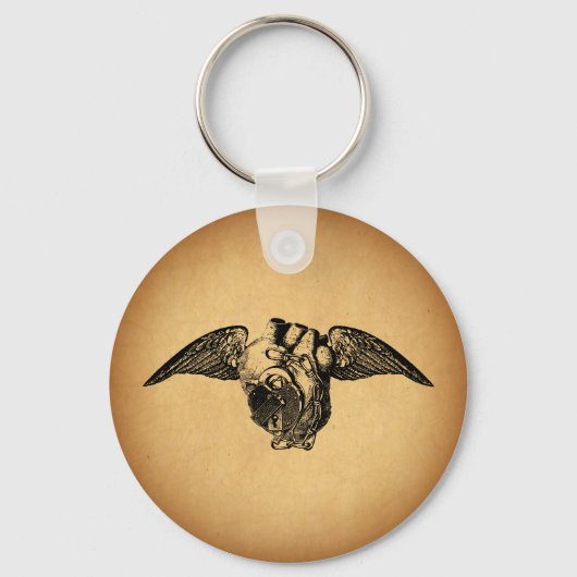 鍵と翼のあるハート キーホルダー (正面)