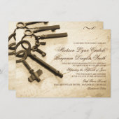 鍵に彼女のハートヴィンテージウェディング招待状 招待状 (正面/裏面)