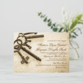 鍵に彼女のハートヴィンテージウェディング招待状 招待状 (スタンド正面)