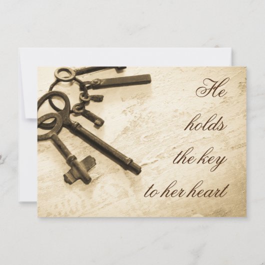 鍵に彼女のハートヴィンテージウェディング招待状 招待状 (裏面)