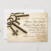 鍵に彼女のハートヴィンテージウェディング招待状 招待状 (正面)