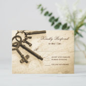 鍵に彼女のハートヴィンテージウェディングRSVPカード 出欠カード (スタンド正面)