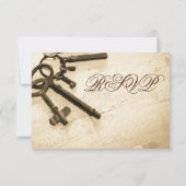 鍵に彼女のハートヴィンテージウェディングRSVPカード 出欠カード (裏面)