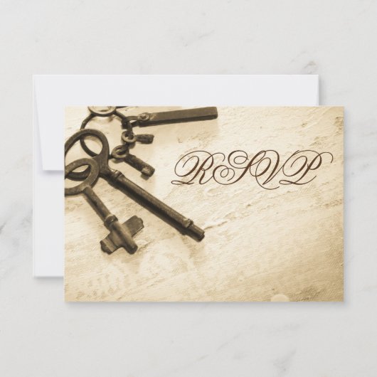 鍵に彼女のハートヴィンテージウェディングRSVPカード 出欠カード (裏面)