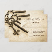 鍵に彼女のハートヴィンテージウェディングRSVPカード 出欠カード (正面/裏面)
