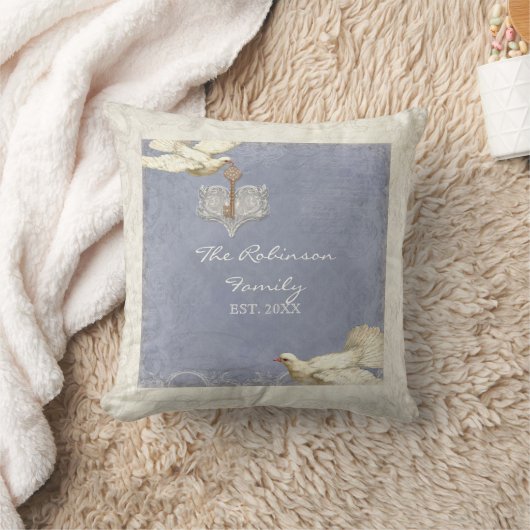 鍵に私のハートの鳩スワールフローリッシュファミリーコラージュ クッション (ブランケット)
