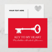 鍵のハートカスタムブライダルシャワーはがき インビテーションポストカード (正面/裏面)