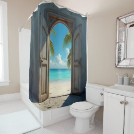 鍵の穴のカリブのビーチ シャワーカーテン