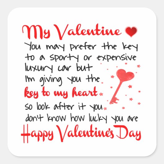 鍵へ私のハートバレンタインデーのギフト スクエアシール (正面)