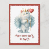 鍵へ私のハート王室のホワイトエンジェルキャットバレンタイン シーズンポストカード (正面)