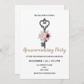 鍵をテーマにした引っ越し祝いパーティーパーティー 招待状 (正面/裏面)