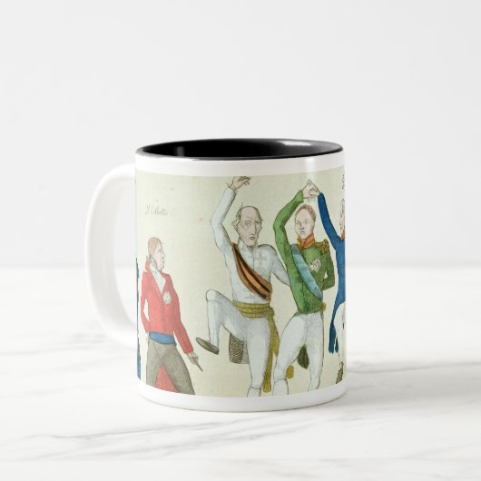 鍵を描写する風刺的な漫画 ツートーンマグカップ (正面左)