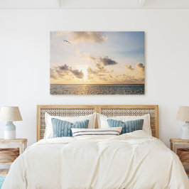 鍵ウェストゴールデンサンセットと鳥飛んでいる キャンバスプリント