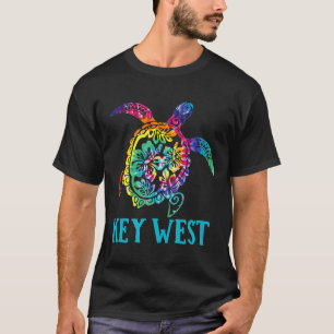 鍵ウェストフロリダシータートルハイビスカス絞り染めスム Tシャツ