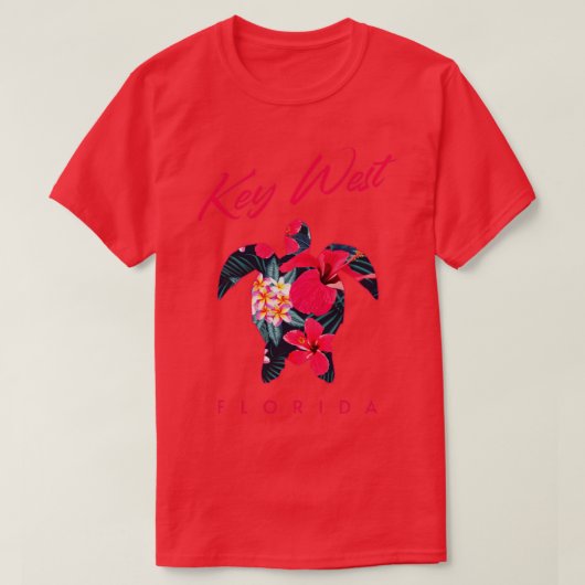 鍵ウェストフロリダハイビスカスフラワーシータートル恋人 Tシャツ (デザイン正面)