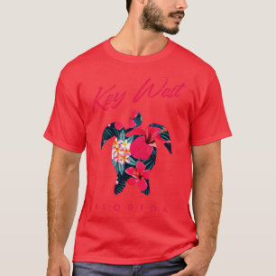 鍵ウェストフロリダハイビスカスフラワーシータートル恋人 Tシャツ
