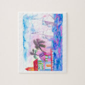 鍵ウェスト港と夕日の船 ジグソーパズル (縦)