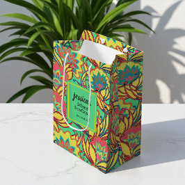 鍵ウエストアイランドトロピカルフローラルパターン ミディアムペーパーバッグ