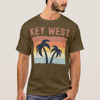 鍵ウエストサマーパームビーチレトロサンセットデザイン Tシャツ