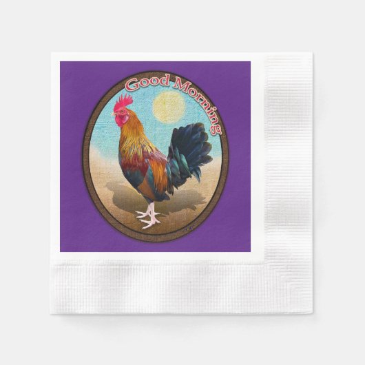 鍵ウエスト – ジプシーロスターグッドモーニングヴィンテージ楕円 縁ありカクテルナプキン (正面)