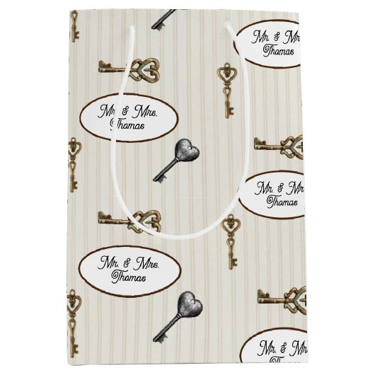 鍵オンベドボード引っ越し祝いパーティー パーソナライズされた ミディアムペーパーバッグ (正面)