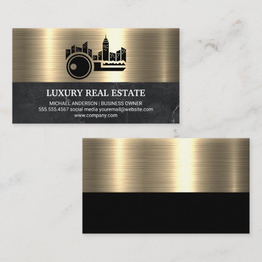 鍵シティロゴメタリック金ゴールド大理石 名刺 (正面/裏面)