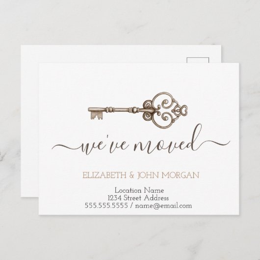 鍵シンプルの新しいアドレスを移動した 案内ポストカード (正面/裏面)