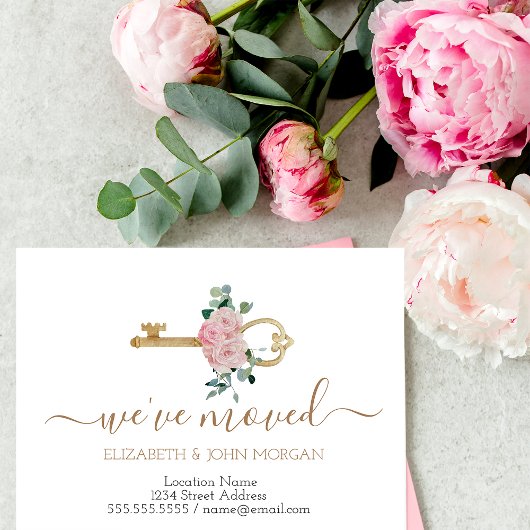 鍵シンプルバラの新しいアドレスを移動した 案内ポストカード