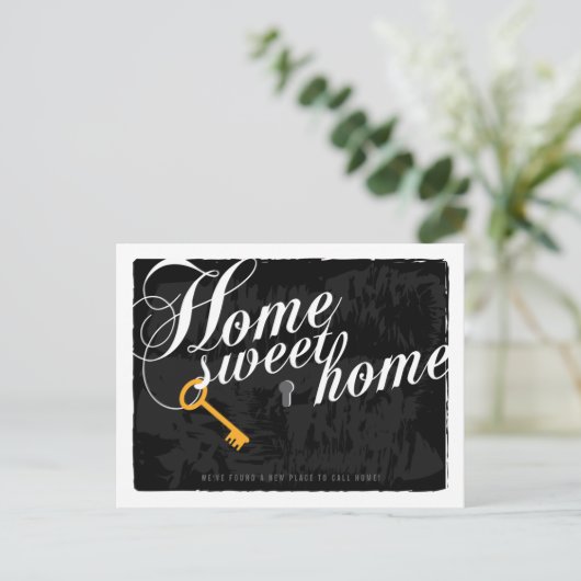 鍵スタイリッシュ黒エレガント新しい住所はがき 案内ポストカード (スタンド正面)