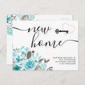 鍵ティール（緑がかった色）フローラ水の色の新しいホームハート移動 案内ポストカード (正面/裏面)