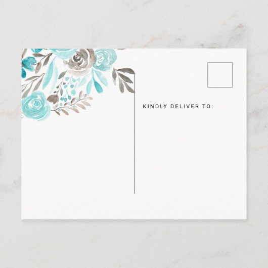 鍵ティール（緑がかった色）フローラ水の色の新しいホームハート移動 案内ポストカード (裏面)